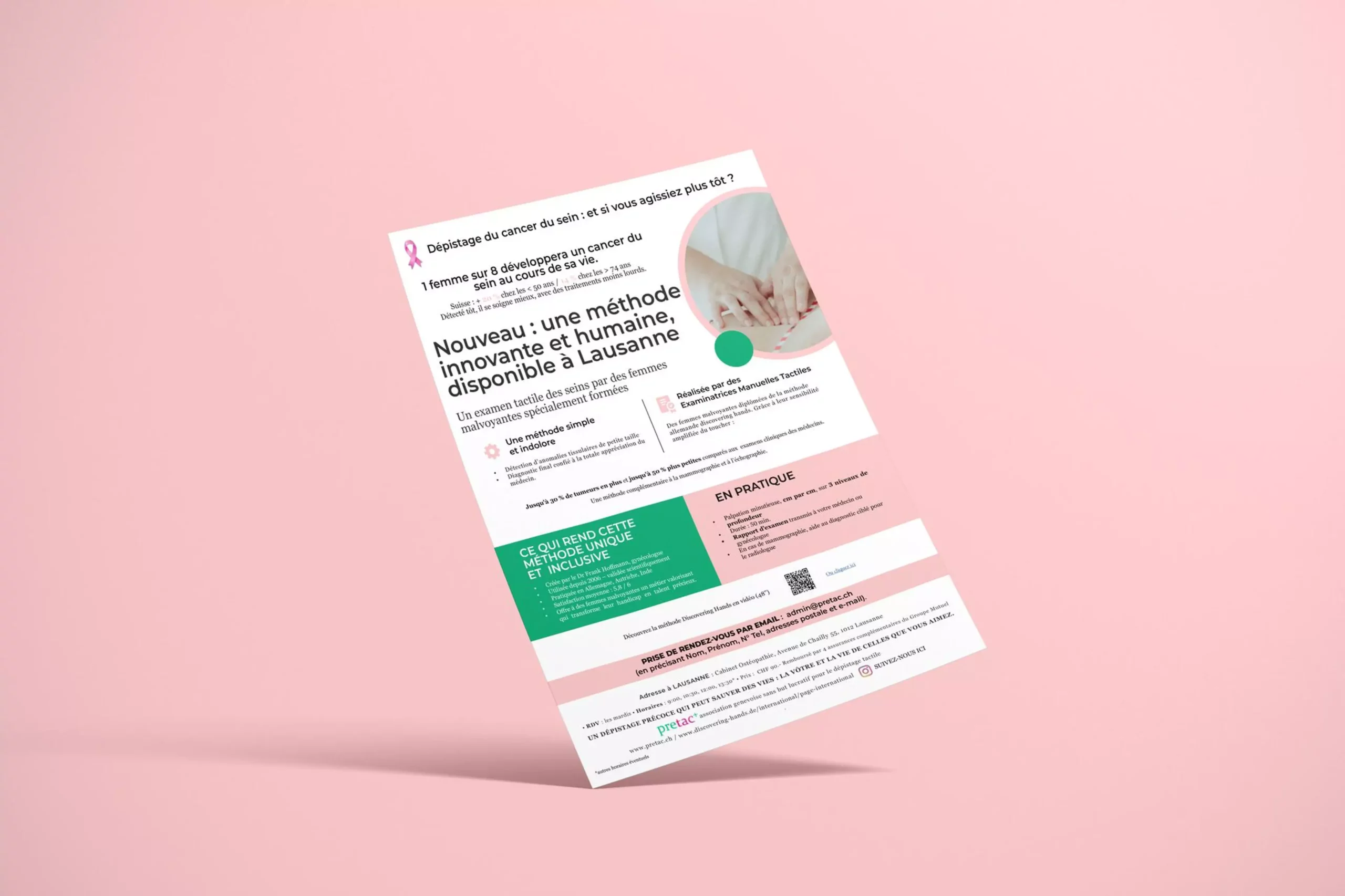 flyer de l'association suisse PRETAC, client de l'agence de communication ClearCom à Roanne et partout en France